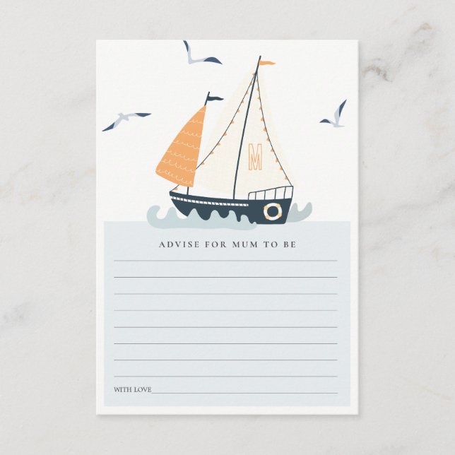 Carte D'accompagnement Conseil Cute Nautique Voilier Pour Mum Baby shower (Devant)