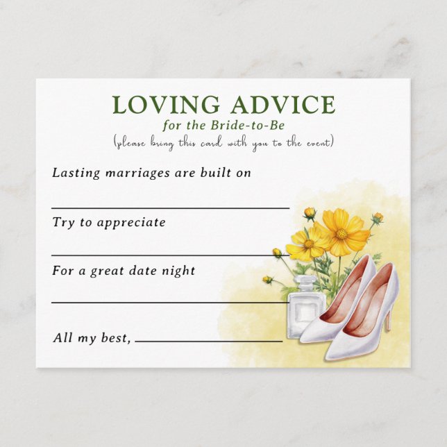 Carte D'accompagnement Conseil d'amour de la Fête des mariées florale jau (Devant)