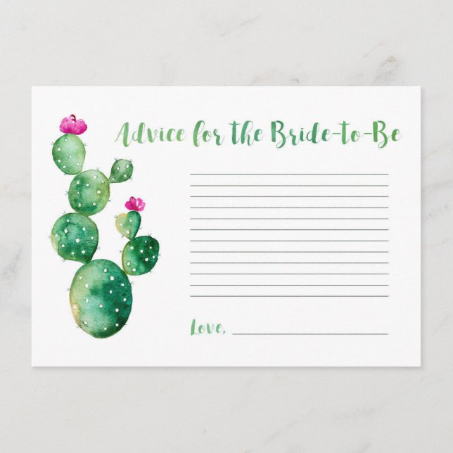 Carte D'accompagnement Conseil de cactus d'aquarelle pour la mariée (Devant)