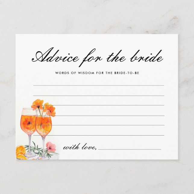 Carte D'accompagnement Conseil pour la Fête des mariées Bride Aperol Spri (Devant)