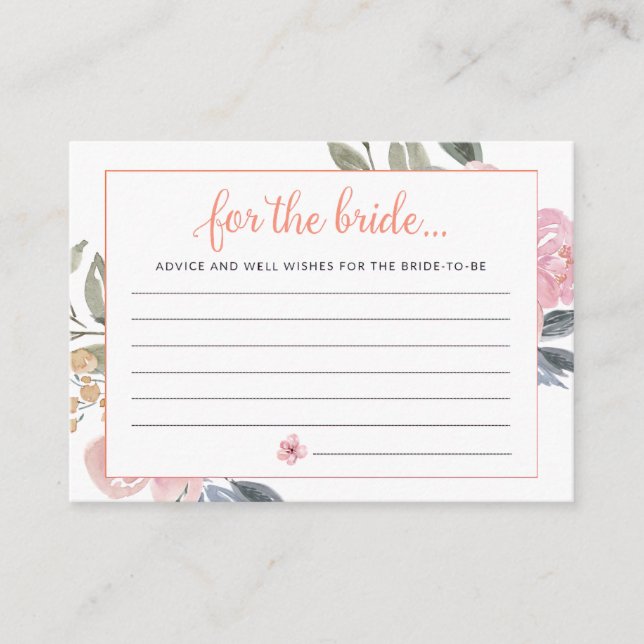 Carte D'accompagnement Conseil pour le jeu de douche nuptiale de mariée (Devant)