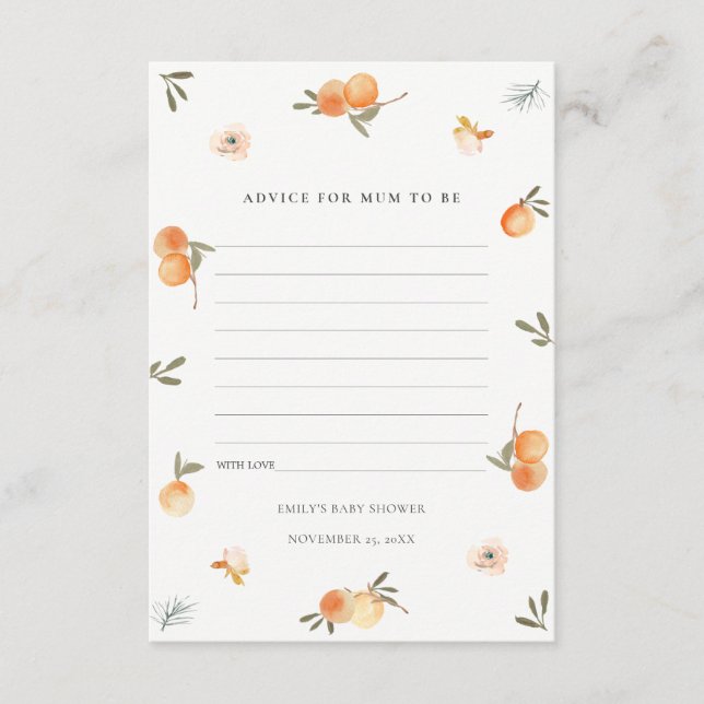 Carte D'accompagnement Conseil pour maman bébé Showe Floral Orange mignon (Devant)