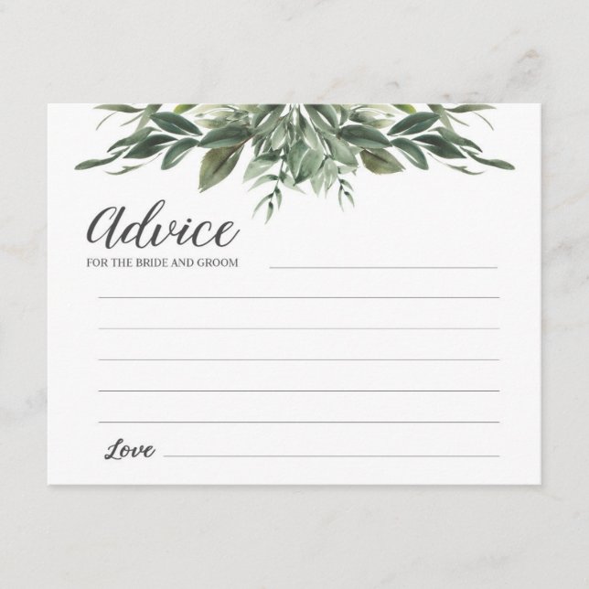 Carte D'accompagnement Conseil vert gracieux pour mariée et chambre (Devant)