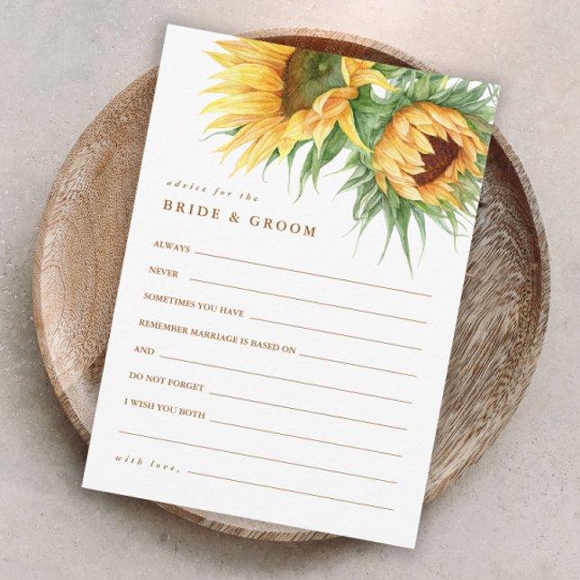 Carte D'accompagnement Conseils de Fête des mariées de tournesol rustique (Rustic sunflower fall bridal shower advice cards.)