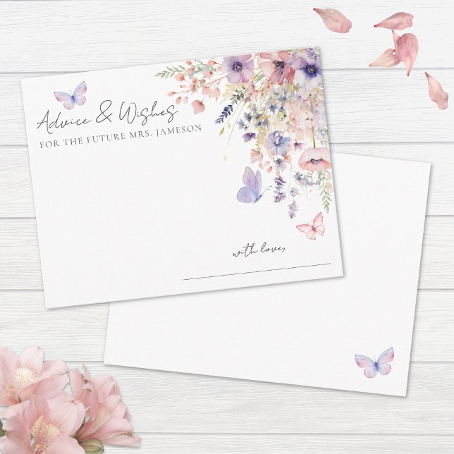 Carte D'accompagnement Conseils de Fête des mariées florale papillon (Butterfly Floral Bridal Shower Advice Enclosure Card)