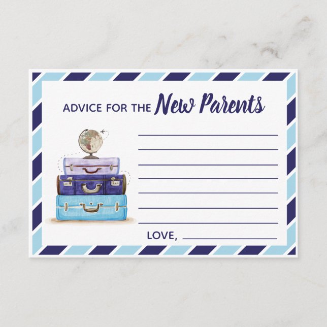 Carte D'accompagnement Conseils pour le jeu de baby shower de voyage des  (Devant)