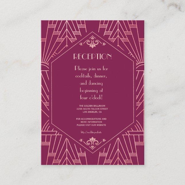 Carte D'accompagnement Cooper Rose Great Gatsby Mariage des années 1920 (Devant)