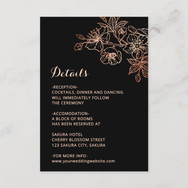 Carte D'accompagnement Copper Black Floral Line Art Wedding (Devant)