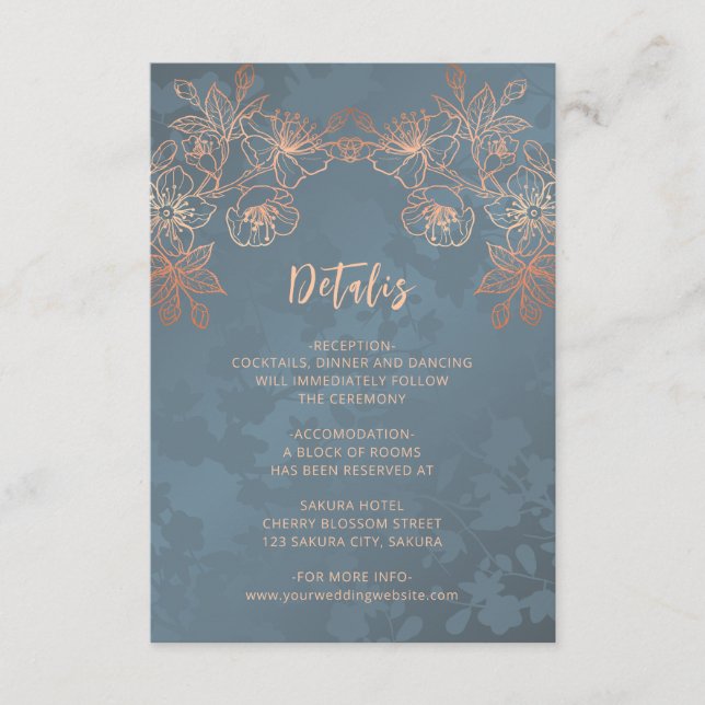 Carte D'accompagnement Copper Floral Line Art Dusty Blue (Devant)