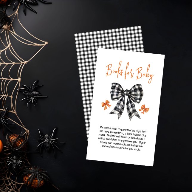 Carte D'accompagnement Coquette annonce le Baby shower d'Halloween Livres (Halloween Coquette Black | Orange Bows Girl Baby Shower Books for Baby Enclosure Insert Card)