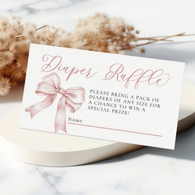 Carte D'accompagnement Coquette Bow rose Baby shower Déchets Raffin (Pink Bow Coquette Baby Shower Diaper Raffle Enclosure Card)