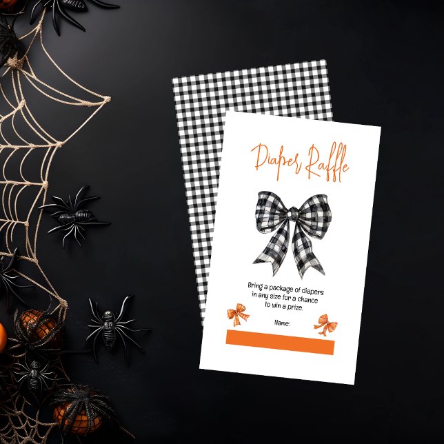 Carte D'accompagnement Coquette Bows Halloween Baby shower Déchets Raffin (Halloween Coquette Black | Orange Bows Girl Baby Shower Diaper Raffle Enclosure Insert Card)
