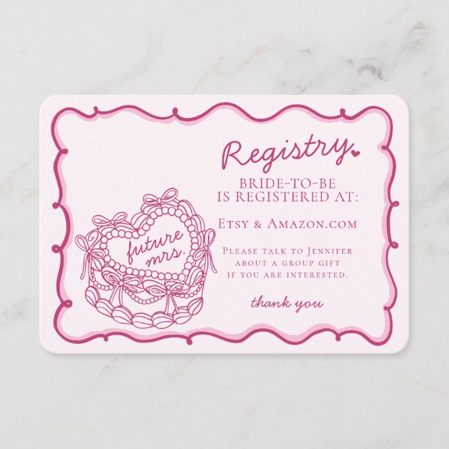 Carte D'accompagnement Coquette Coeur rose Retro Registre de gâteau Inser (Devant)