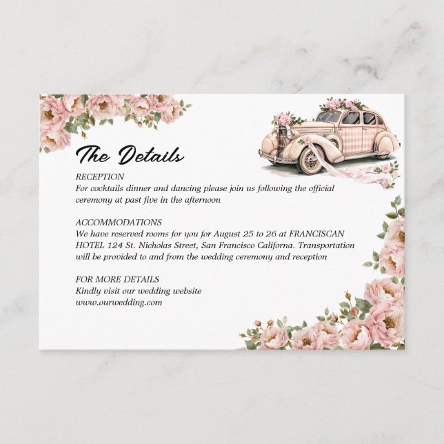 Carte D'accompagnement Coquette Floral Blush Pink Détails du Mariage (Devant)