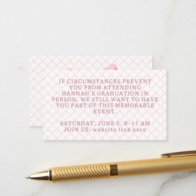 Carte D'accompagnement Coquette Pink Bow Graduation Enclôture Card (Devant/Arrière en situation)