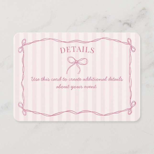 Carte D'accompagnement Coquette rose Bow Détails Pastel Insérer (Devant)