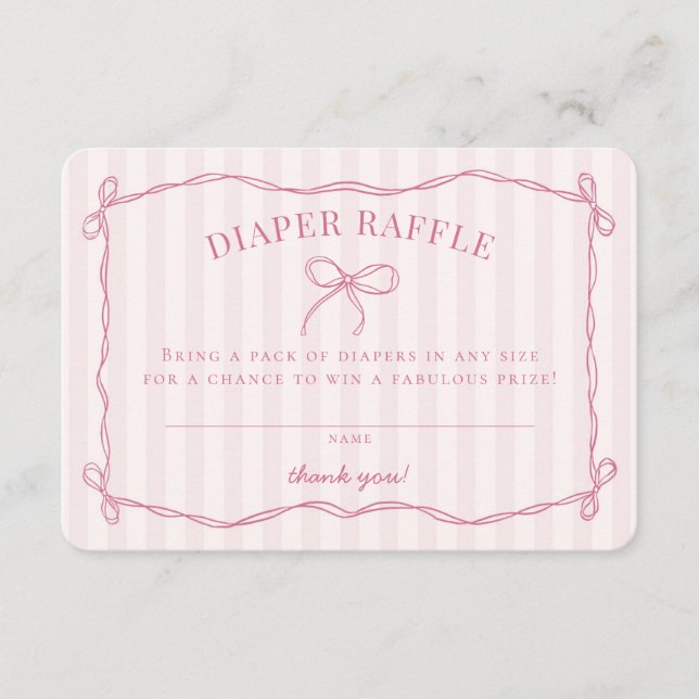 Carte D'accompagnement Coquette Rose Bow Pastel Baby shower Déchets Raffi (Devant)