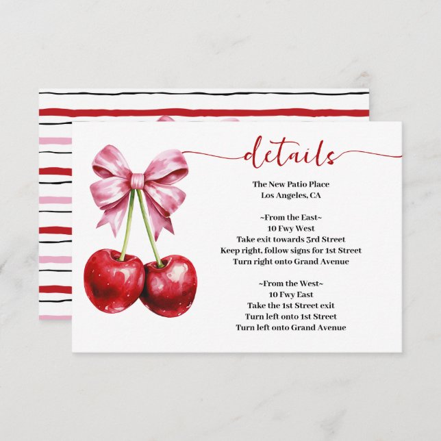 Carte D'accompagnement Coquette rose cerise Détails du Baby shower (Devant / Derrière)