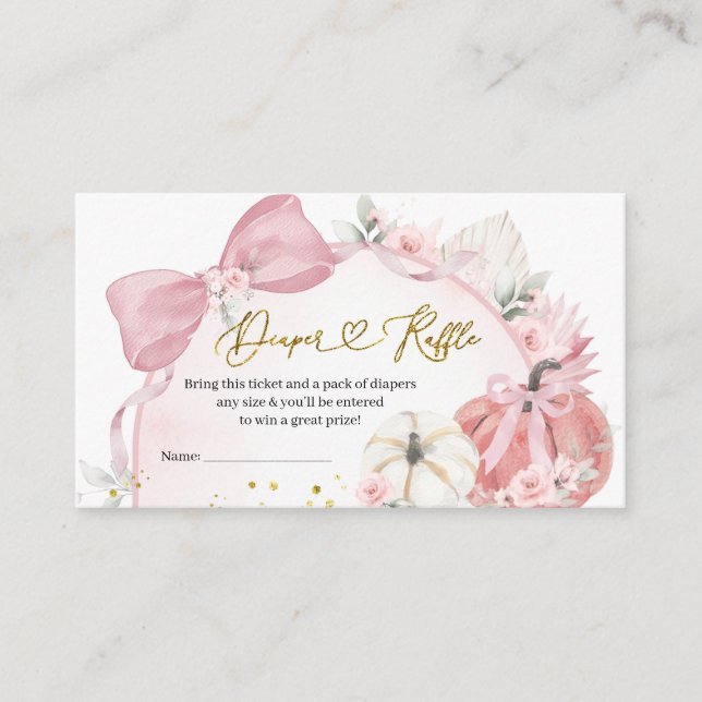 Carte D'accompagnement Coquette rose Citrouille Baby shower Déchets Raffl (Devant)