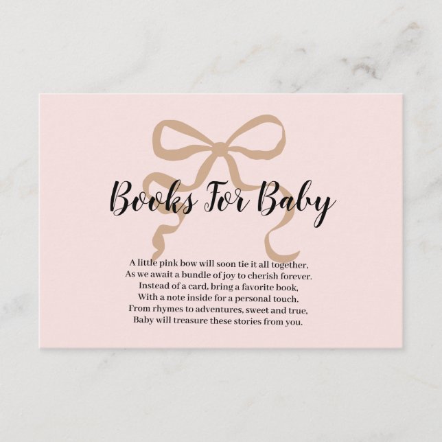 Carte D'accompagnement Coquette rose élégant arc Livres pour bébé (Devant)