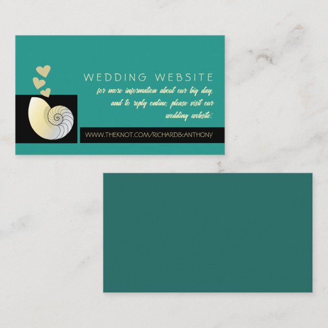 Carte D'accompagnement Coquillage et Coeurs, Site Web de mariage de plage (Devant / Derrière)