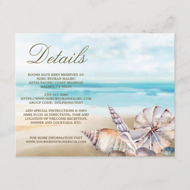 Carte D'accompagnement Coquillages De Plage | Détails de l'invité du Mari (Devant)