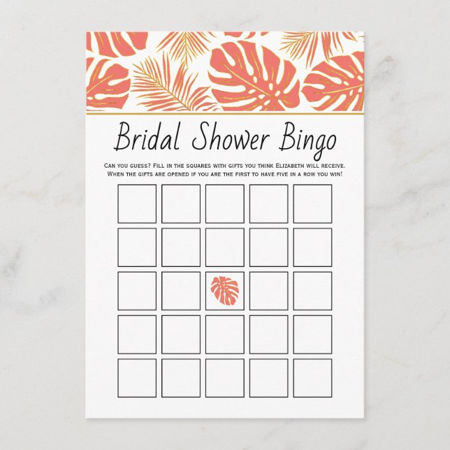 Carte D'accompagnement Corail tropical feuille nuptiale jeu de bingo (Devant)