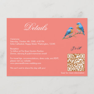 Carte D'accompagnement Coral doux Lovebirds Romantique Bluebirds Mariage