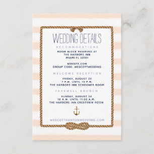 Carte D'accompagnement Coral et blanc noeud nautique Détails du Mariage ⚓