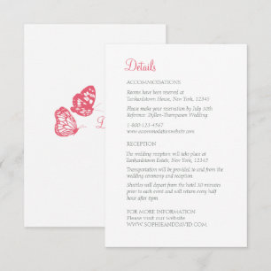 Carte D'accompagnement Coral rose floral papillon Garden Détails de maria