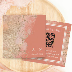 Carte D'accompagnement Coral rose plage moderne Mariage QR Code