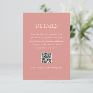Carte D'accompagnement Coral rose QR Code moderne Mariage élégant