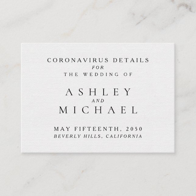Carte D'accompagnement Coronavirus noir & blanc simple et élégant Détails (Devant)