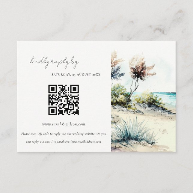 Carte D'accompagnement Côte Palm Beach Mariage marin QR Code RSVP (Devant)