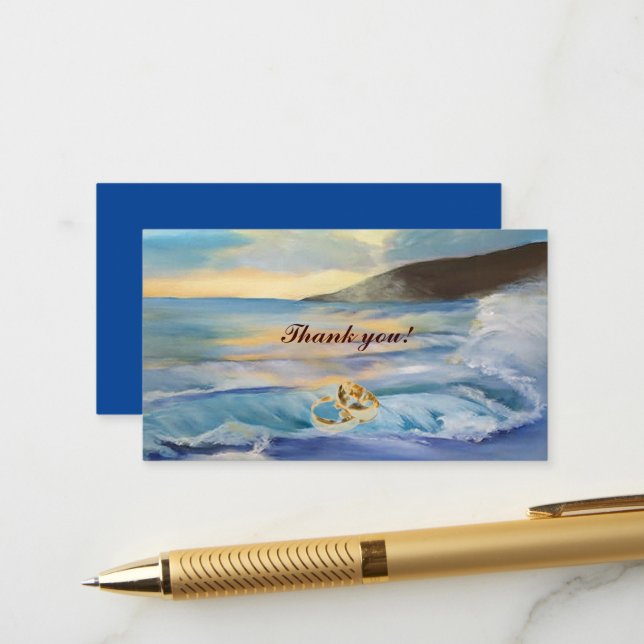 Carte D'accompagnement Coucher de soleil bleu marine merci (Devant/Arrière en situation)