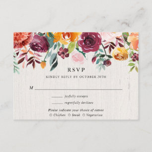 Carte D'accompagnement Couleur d'eau fleurie automne mariage rustique RSV
