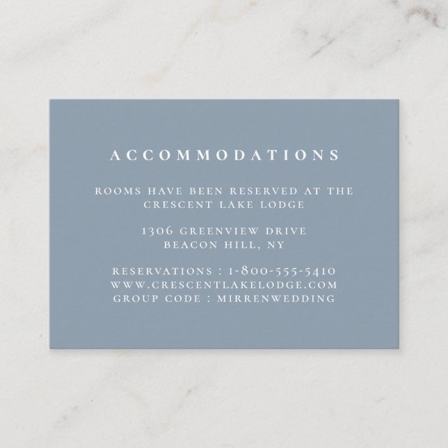 Carte D'accompagnement Couleur Solide Dusty Bleu Mariage Hébergements (Devant)