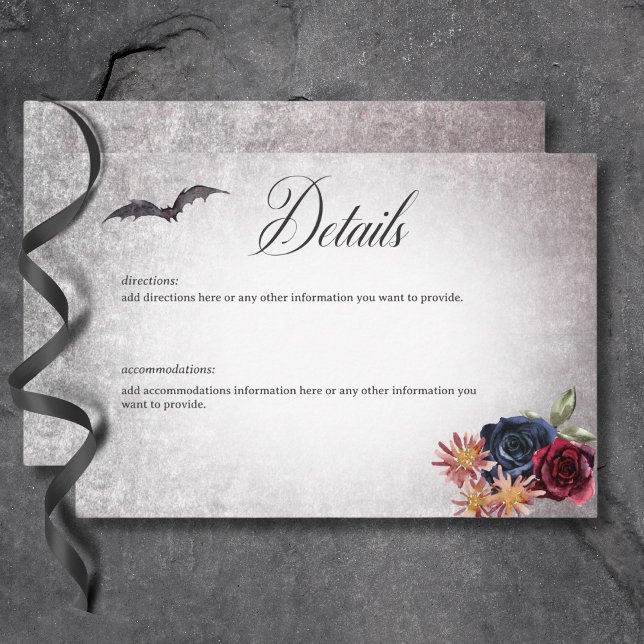 Carte D'accompagnement Couleurs gothiques rustiques Halloween Détails du  (Rustic Gothic Colors Halloween Wedding Details Enclosure Card)