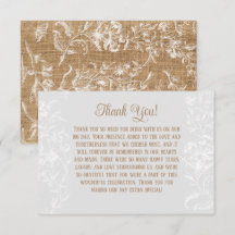 Country Rustic Burlap et dentelle Merci Mariage