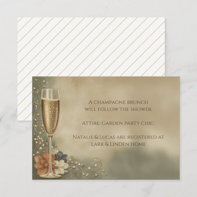 Carte D'accompagnement Couple’s Champagne Floral Wedding Shower (Devant / Derrière)