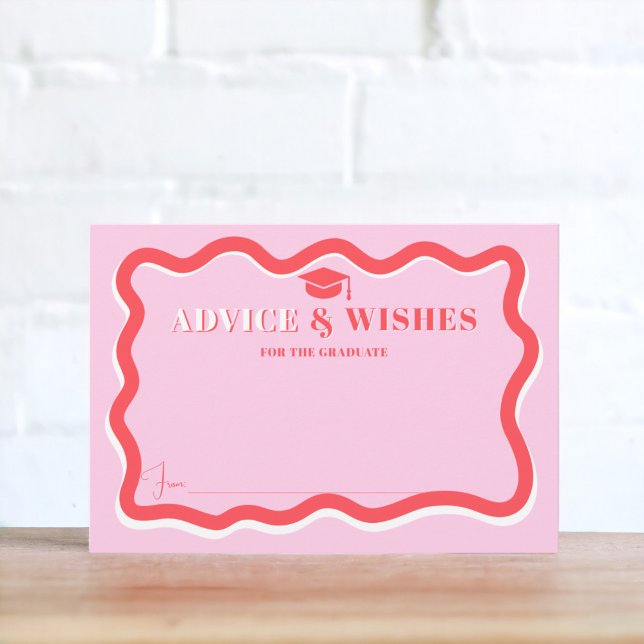 Carte D'accompagnement Courbe rose rétro incliner ondulé conseils graduat (Retro pink curve squiggle wavy advice graduation enclosure card)
