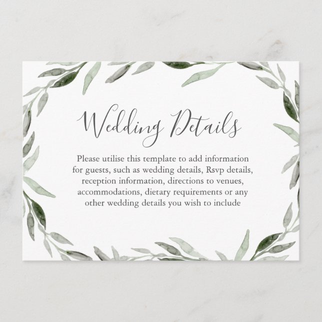 Carte D'accompagnement Couronne de mariage aux feuilles vertes aquarelle  (Devant)