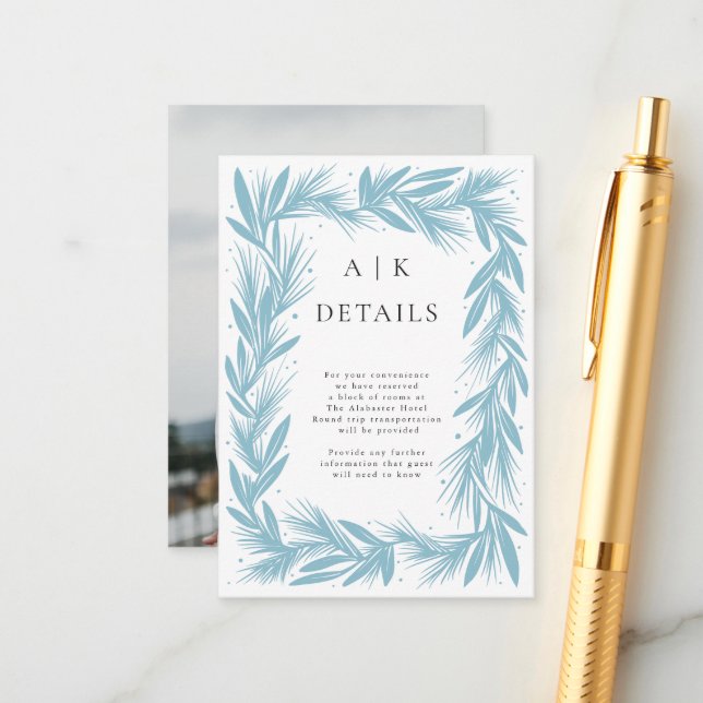 Carte D'accompagnement Couronne de mariage moderne en hiver Détails (Devant/Arrière en situation)