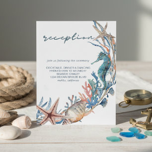 Carte D'accompagnement Couronne de mer   Réception de mariage sur la plag