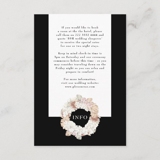 Carte D'accompagnement Couronne de Pampas Onyx Noir Élégant Monogramme Pr (Devant)