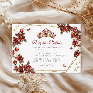 Carte D'accompagnement Couronne de roses dorées rouges Papillons Quinceañ