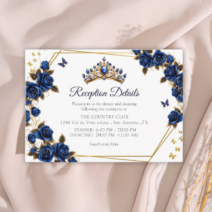 Carte D'accompagnement Couronne de roses en tiara bleu marine doré pour Q