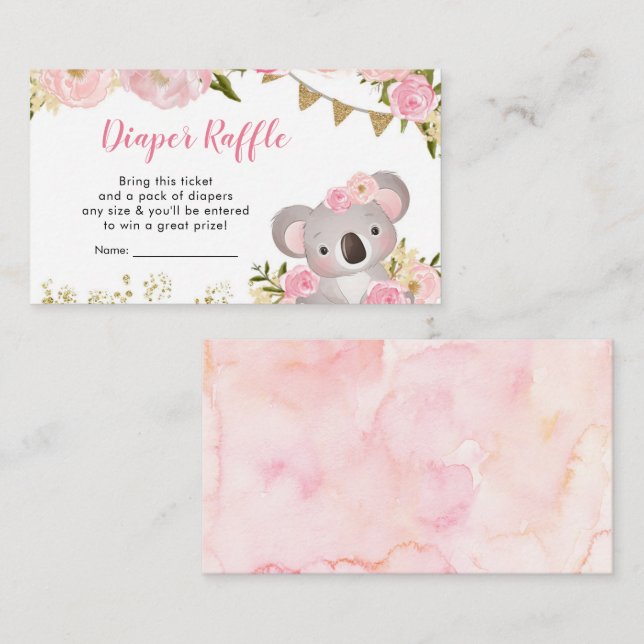 Carte D'accompagnement Couronne rose florale Koala Baby shower Déchets Ra (Devant / Derrière)