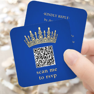 Carte D'accompagnement Couronne Royale Bleue Quinceañera Scannez-moi QR R