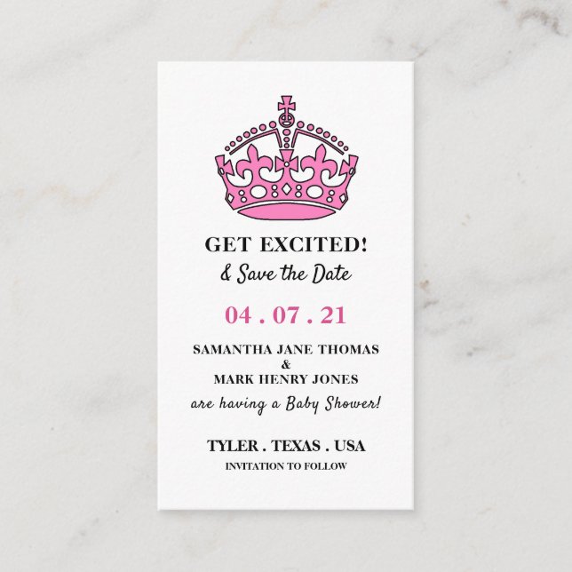 Carte D'accompagnement Couronne royale rose, soyez excité et enregistrez  (Devant)